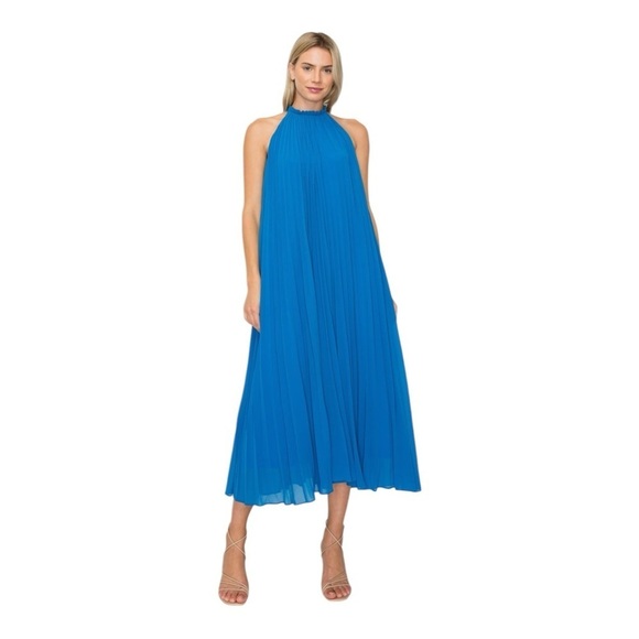 MELLODAY Pleat Trapeze Sleeveless Dress in Bright Blue NWT - Picture 1 of 7